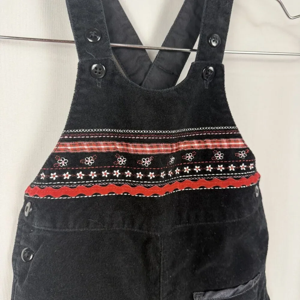 Carters Red & Black Velvet Overalls Ribbon Accent Size  12 month
